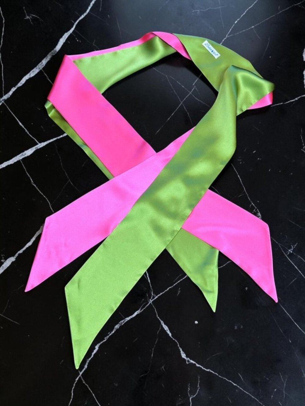 L. Erickson 100% Silk Scarves, Sashes Neon Pink Avocado Green 70" Long Set of 2